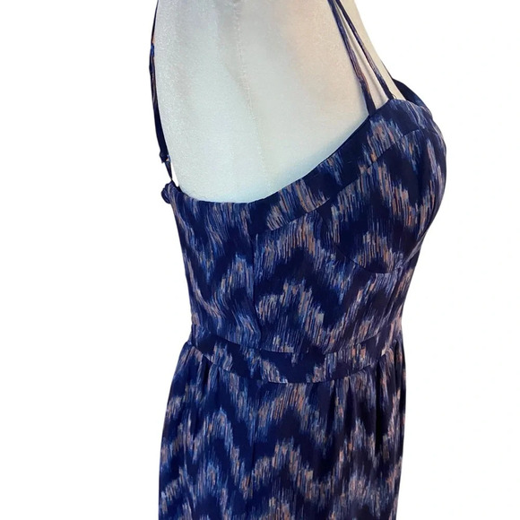 American Eagle Maxi Dress Size M Blue Purple Chevron Lined Smocked Back Party - Picture 8 of 13